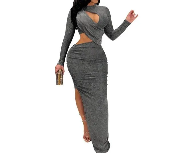Elegant Glitter Solid Ruched Sexy Dress