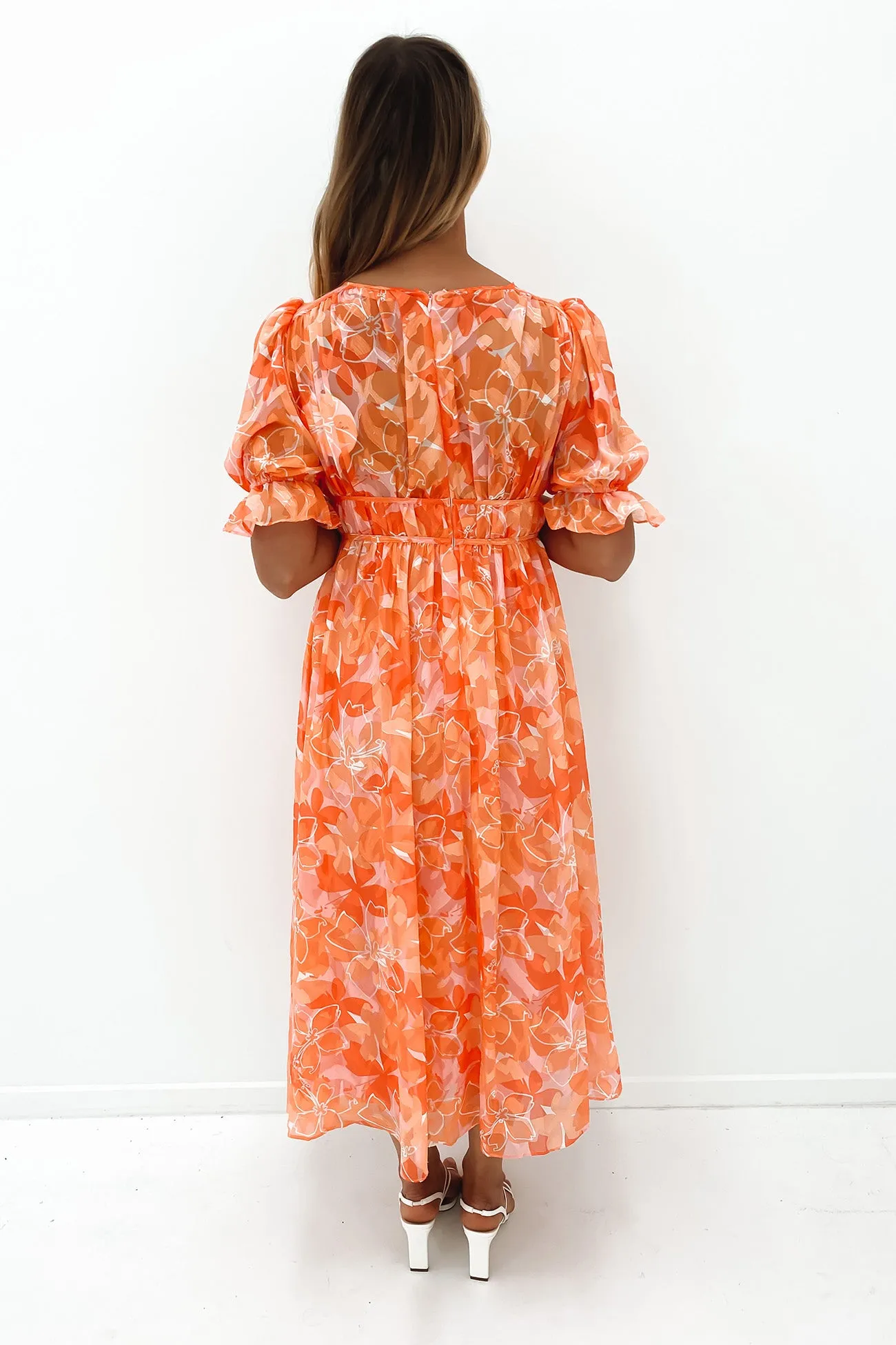 Emmie Midi Dress Orange Floral