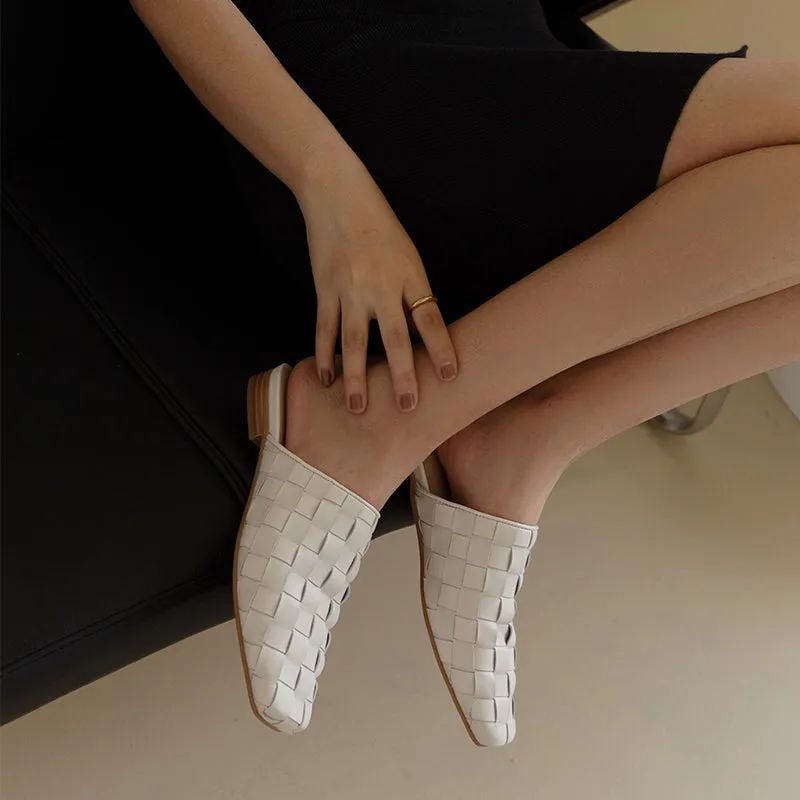 Eve Woven Leather Mules in White