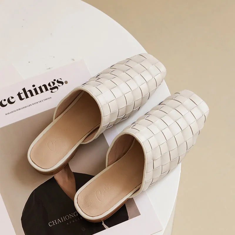 Eve Woven Leather Mules in White