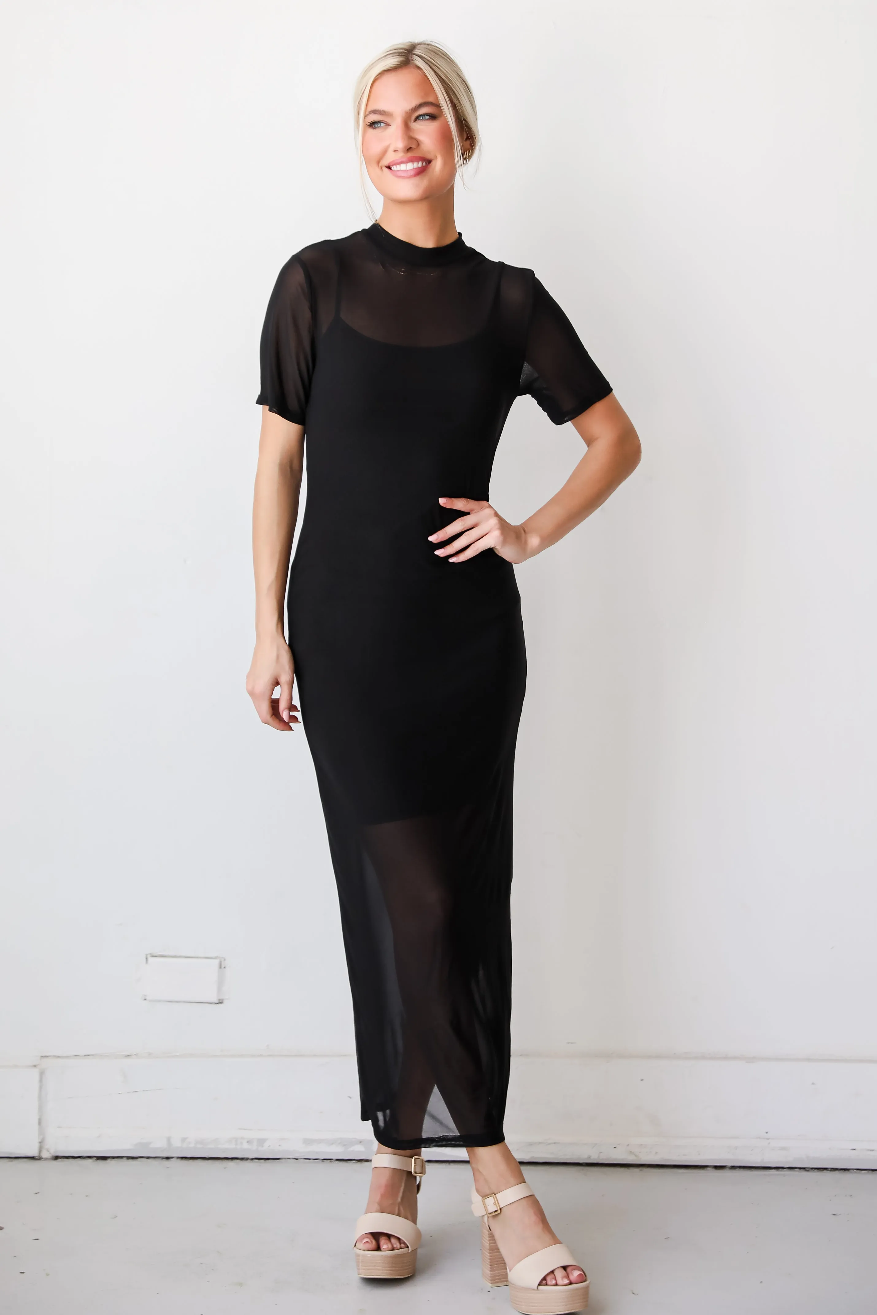 FINAL SALE - Show Stopping Black Mesh Maxi Dress