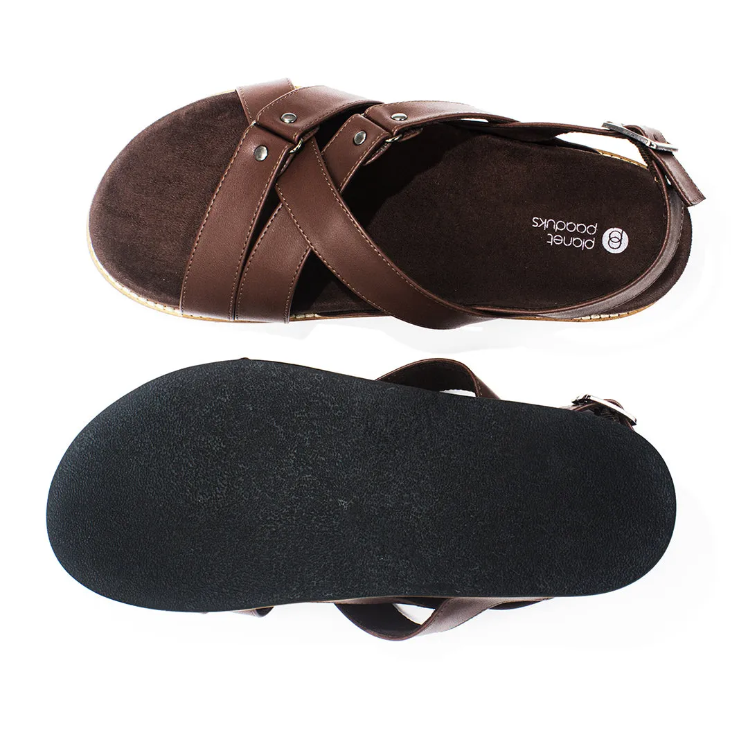 Fox Luxe Crossover Vegan Leather Brown Men Sandals