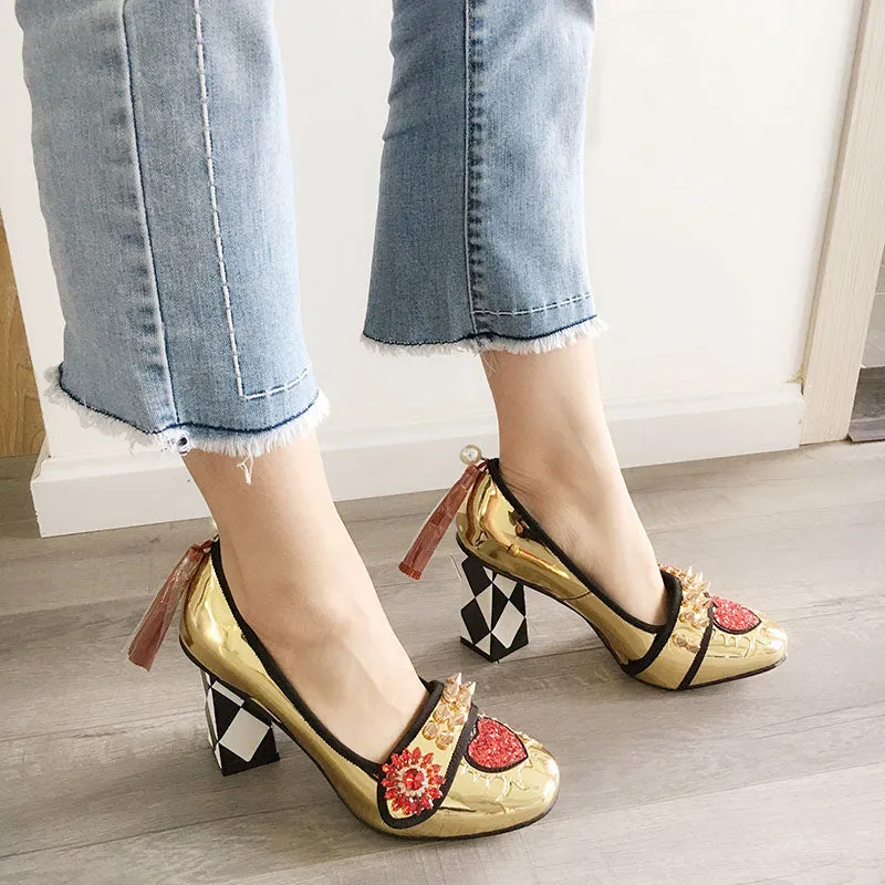 Harmony Fancy Gold Rivet Tassel Heels