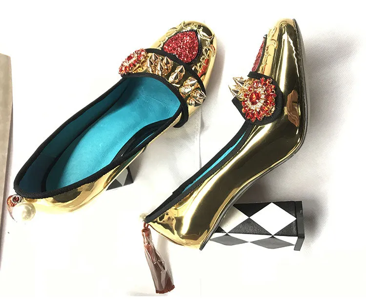 Harmony Fancy Gold Rivet Tassel Heels