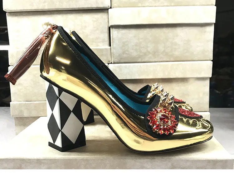 Harmony Fancy Gold Rivet Tassel Heels