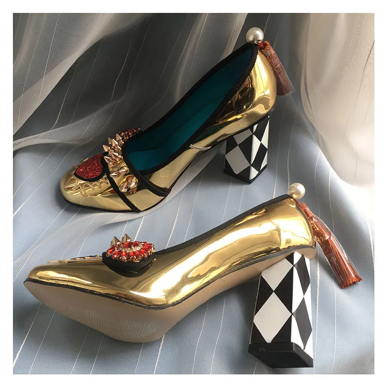 Harmony Fancy Gold Rivet Tassel Heels