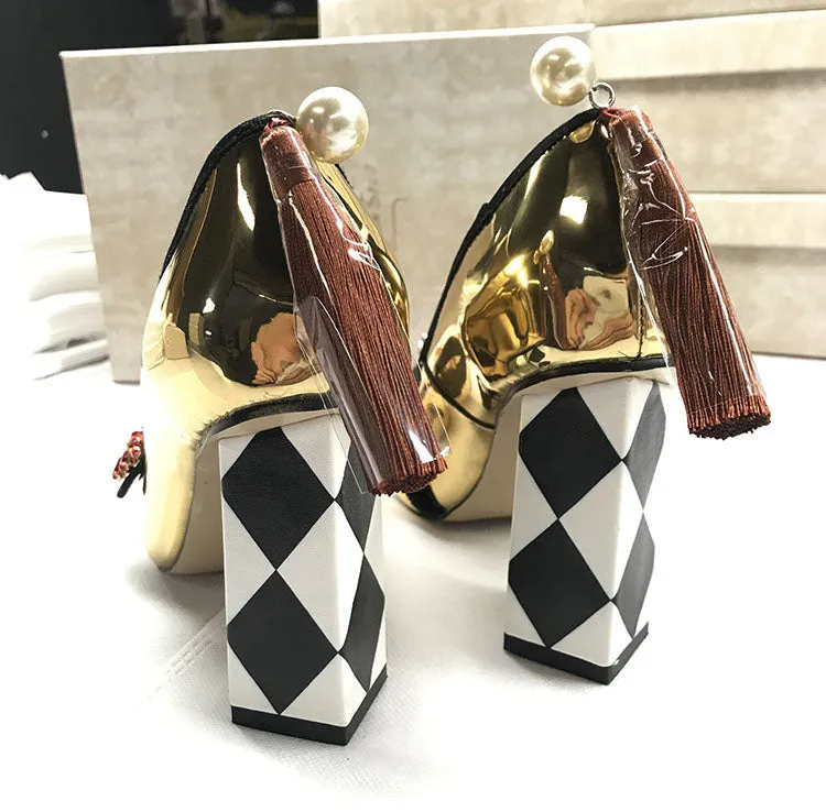 Harmony Fancy Gold Rivet Tassel Heels
