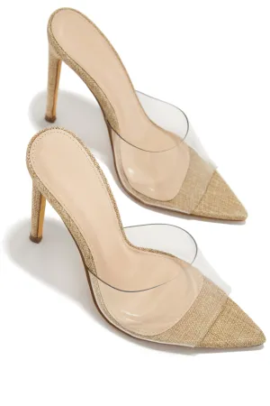 Ionic Clear Strap High Heel Mules - Linen