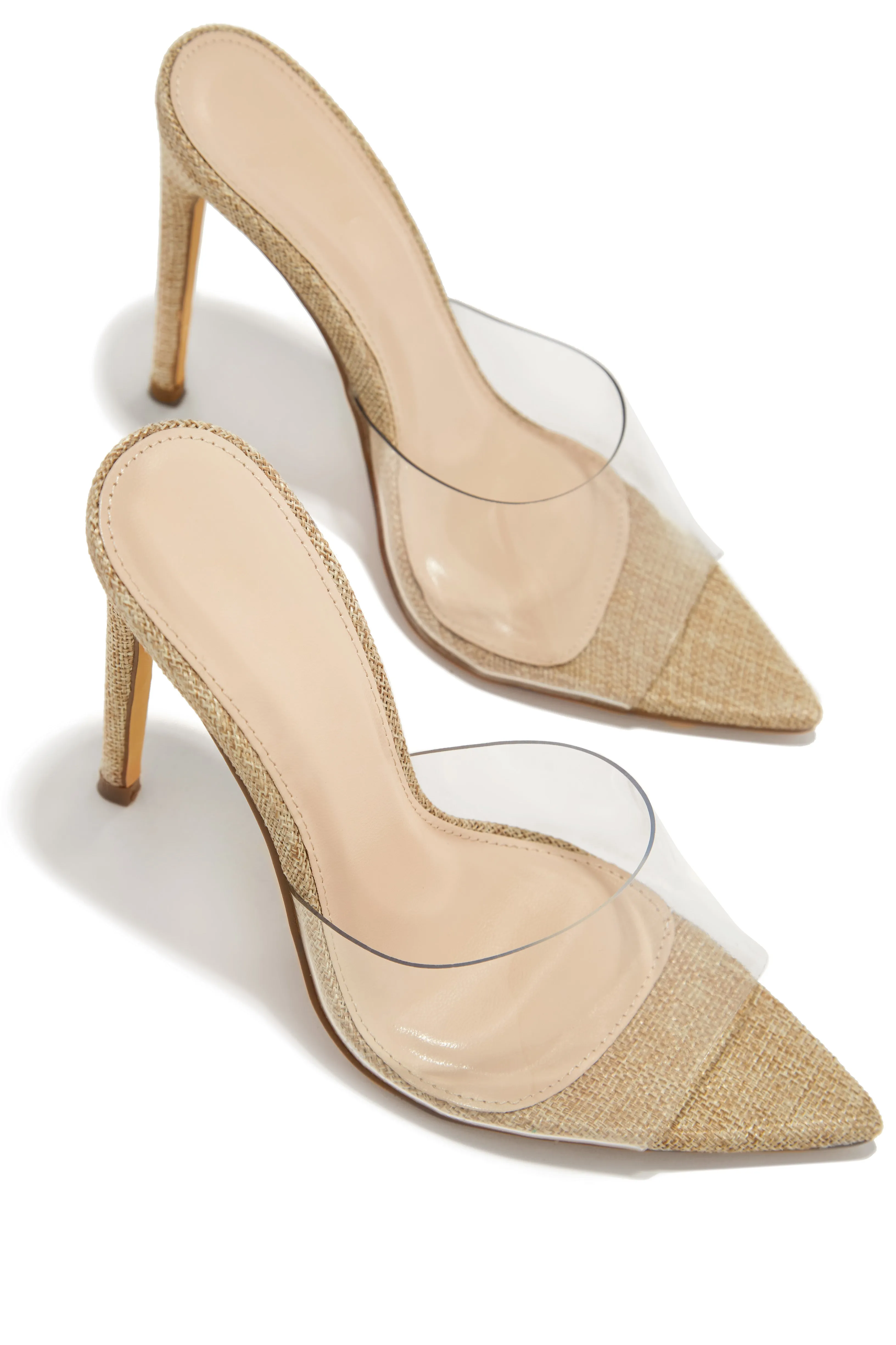 Ionic Clear Strap High Heel Mules - Linen