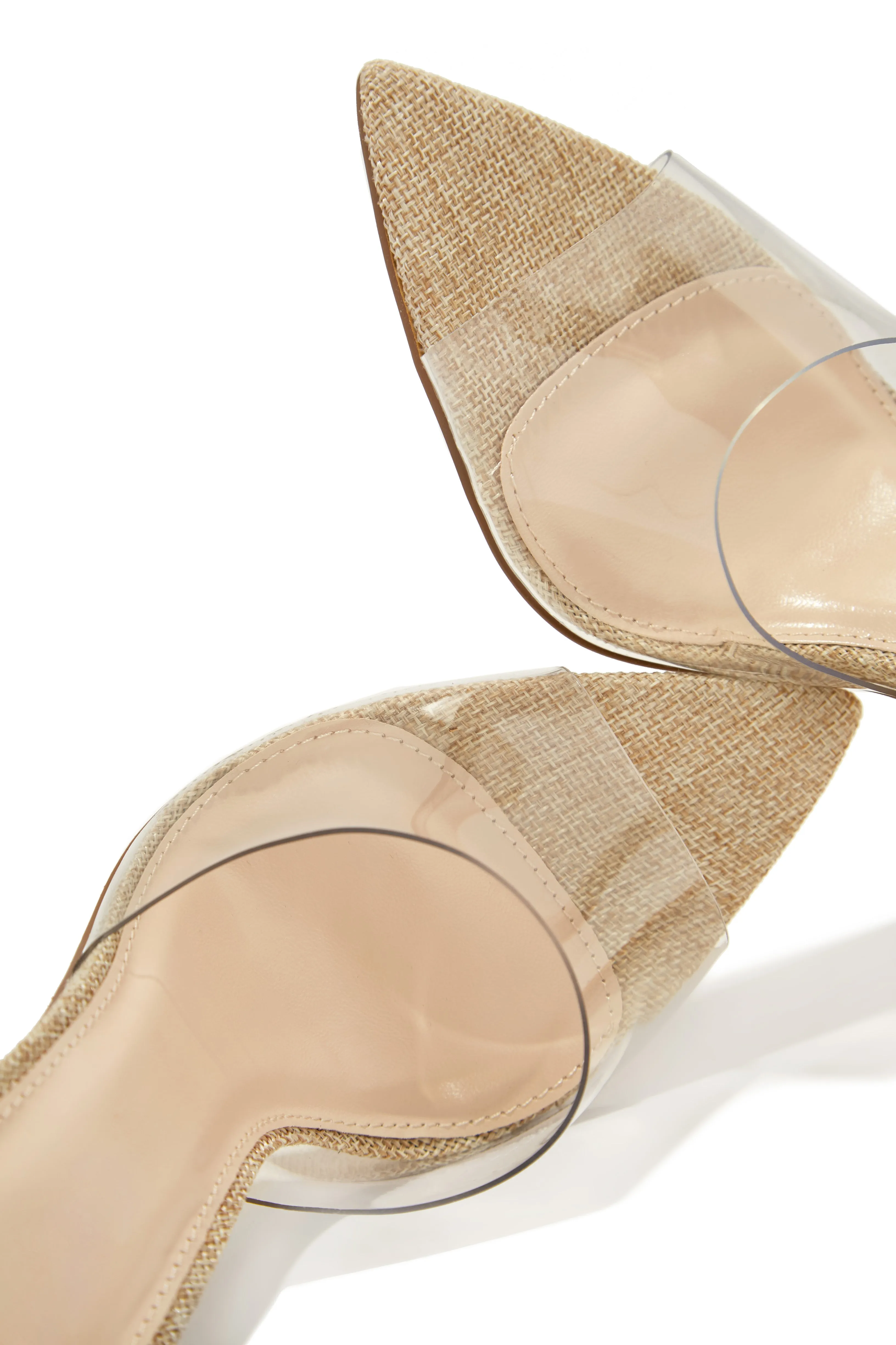Ionic Clear Strap High Heel Mules - Linen
