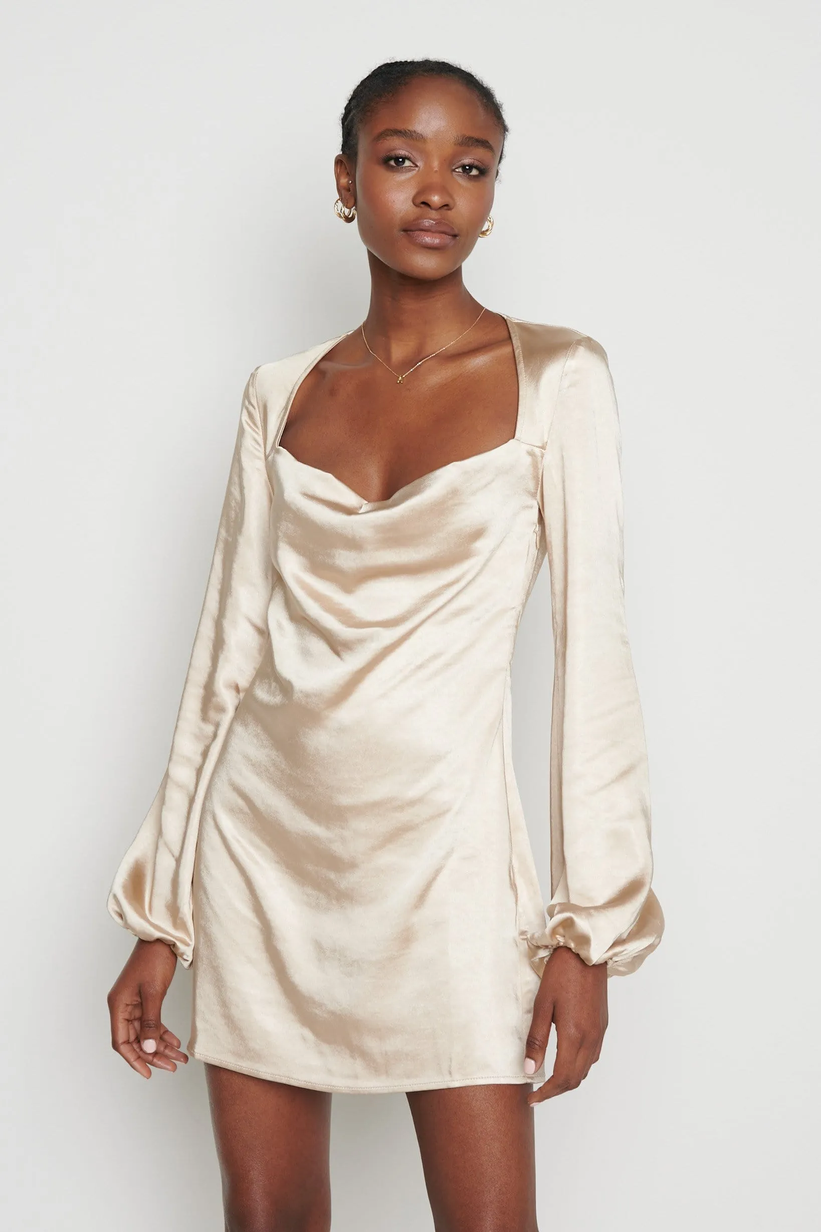 Janis Mini Cowl Neck Dress - Champagne Gold
