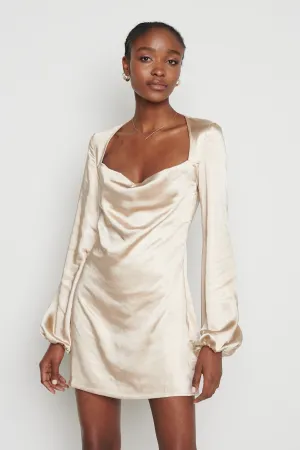 Janis Mini Cowl Neck Dress - Champagne Gold