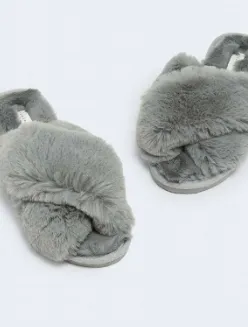 Jessica Fluffy Slippers - Grey