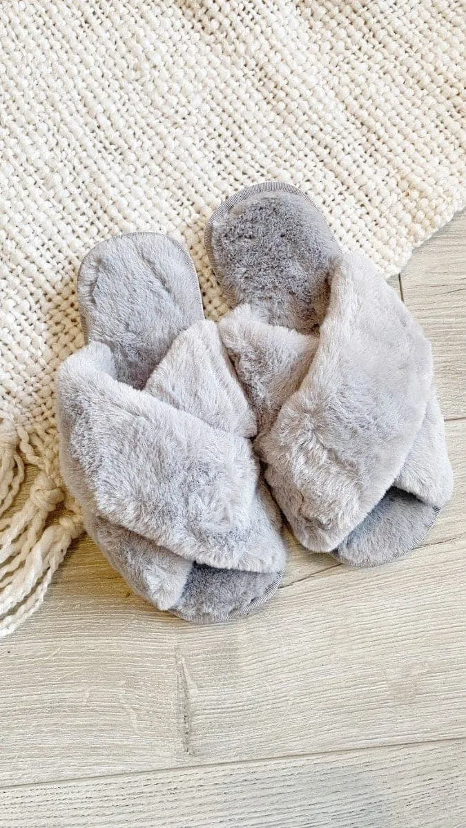 Jessica Fluffy Slippers - Grey