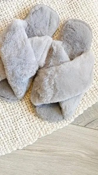 Jessica Fluffy Slippers - Grey