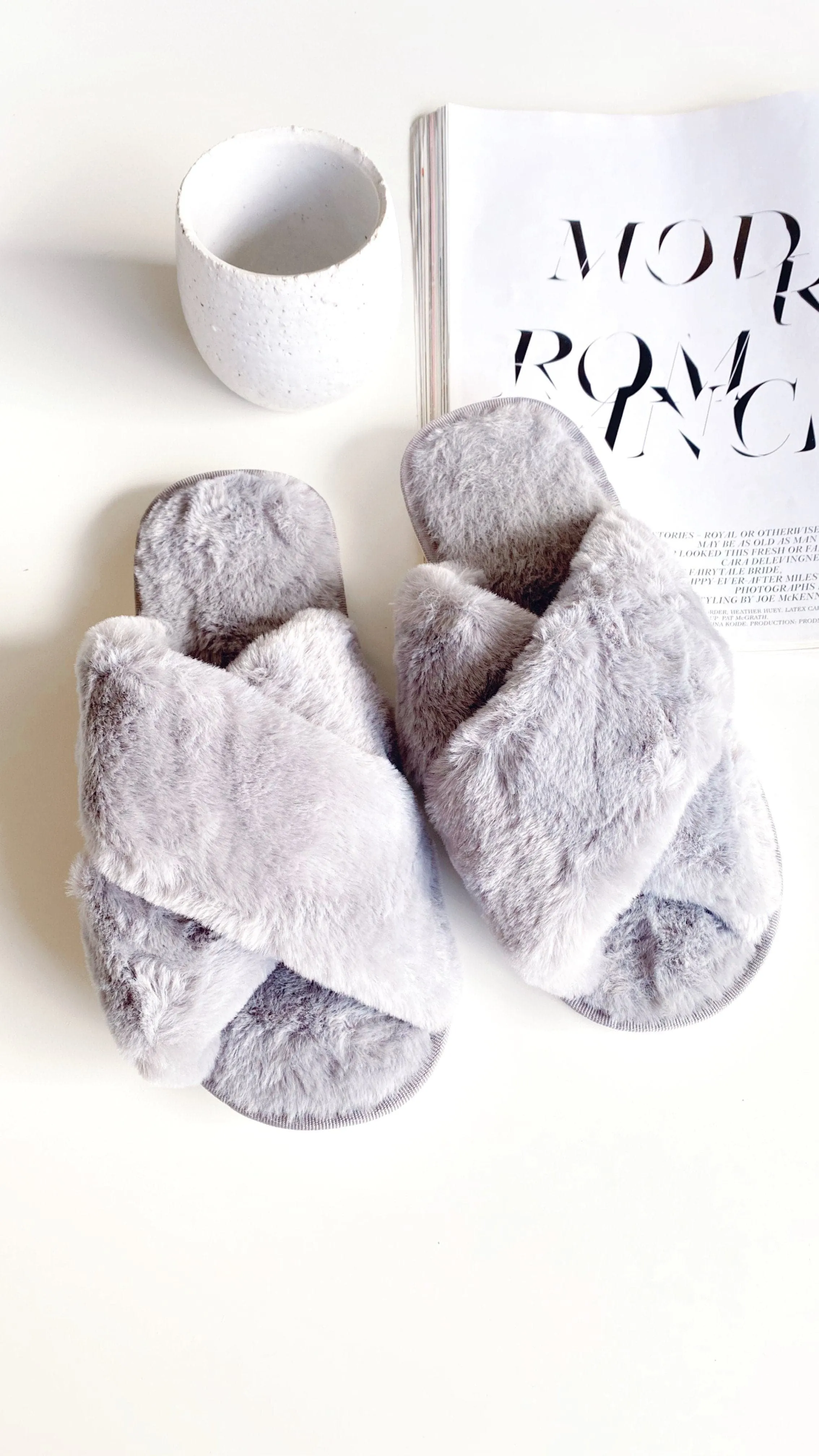 Jessica Fluffy Slippers - Grey