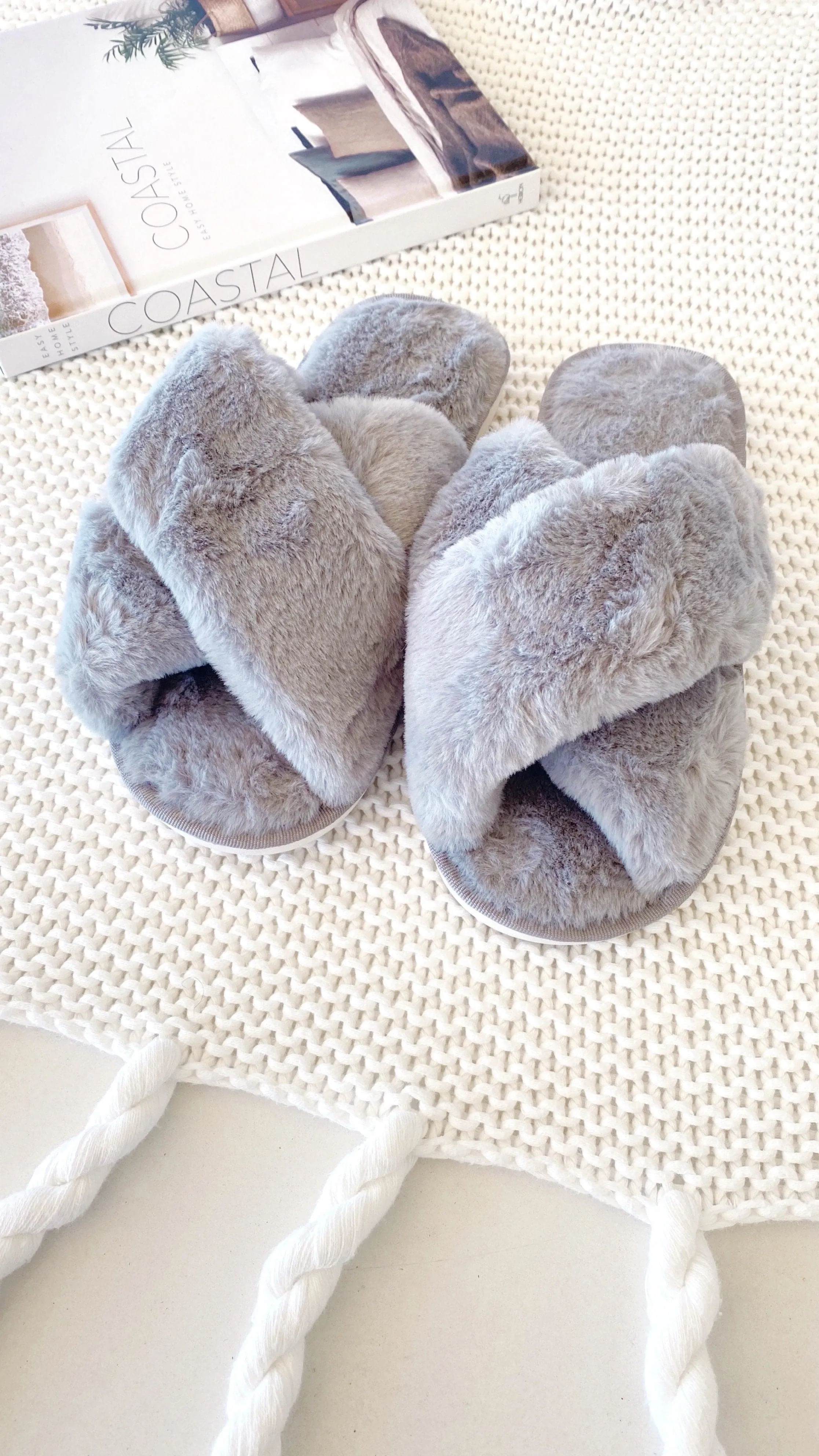 Jessica Fluffy Slippers - Grey