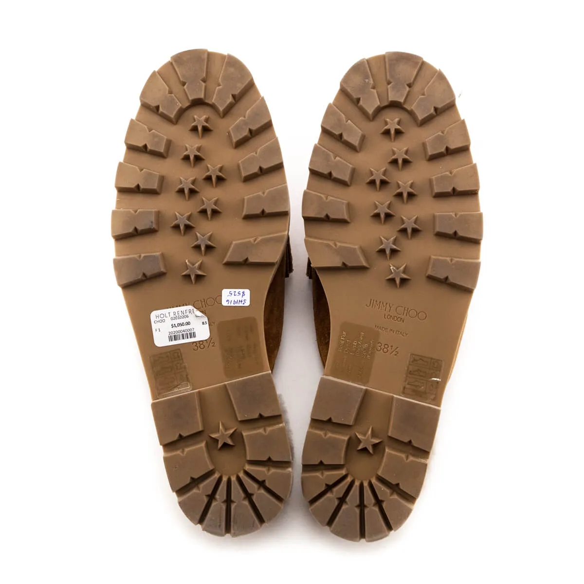 Jimmy Choo Tan Suede Crystal Embellished Shearling Mules Size US 8.5 | US 38.5