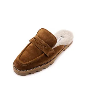 Jimmy Choo Tan Suede Crystal Embellished Shearling Mules Size US 8.5 | US 38.5