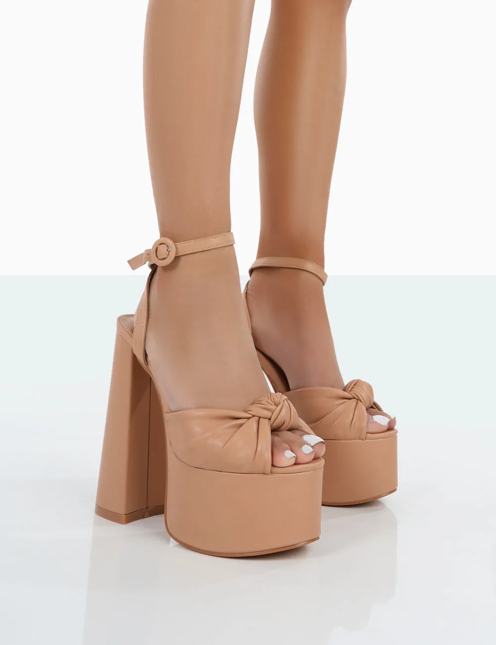 Knot On Nude Pu Knotted Platform High Heeled Sandals