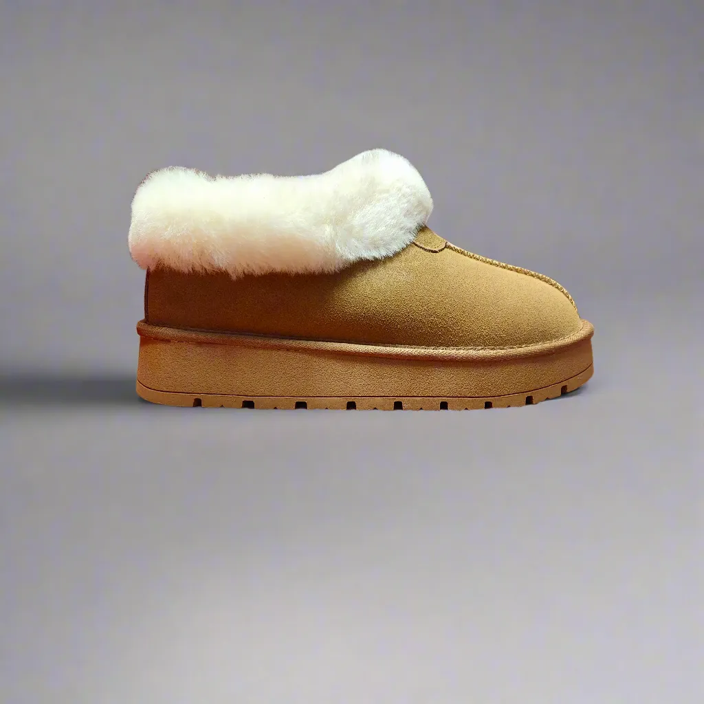 Ladies Yukon Bedroom Slippers/Shoes Chestnut Leather Shearling Kingston Warm