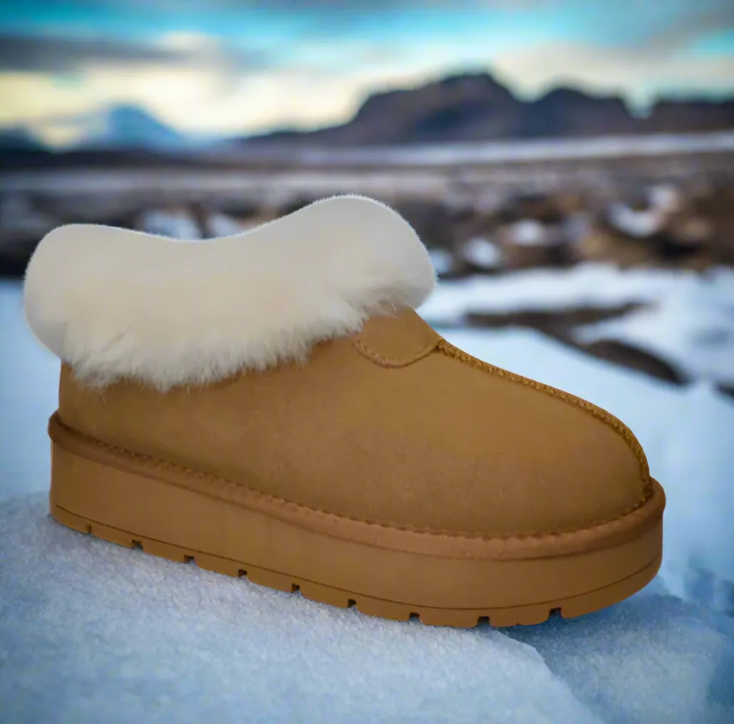 Ladies Yukon Bedroom Slippers/Shoes Chestnut Leather Shearling Kingston Warm