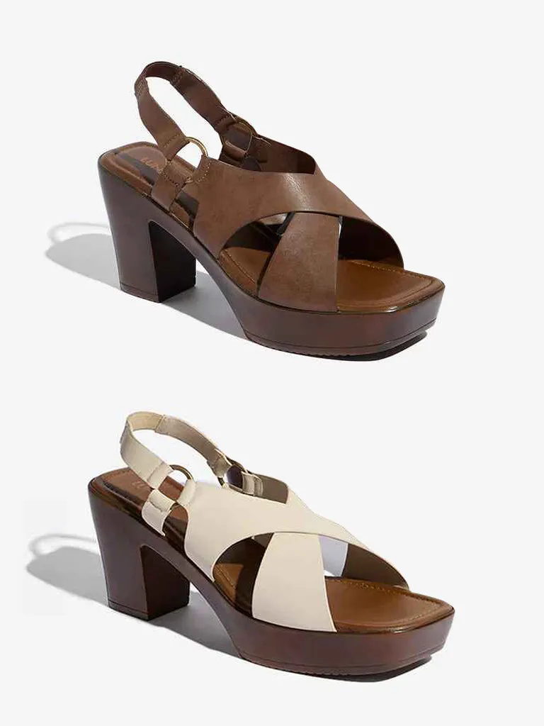 LUNA BLU Ivory Cross Strap Slingback Sandals
