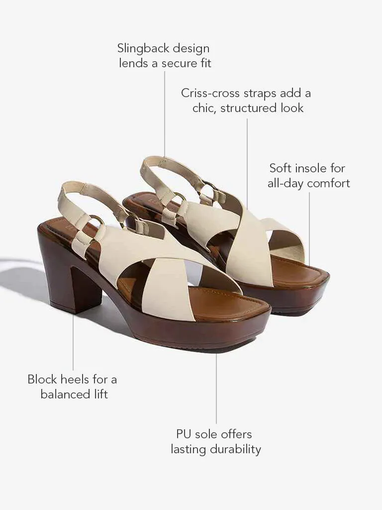 LUNA BLU Ivory Cross Strap Slingback Sandals