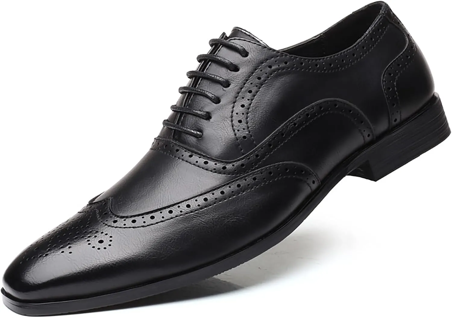 Men's Leather Brogues Low Heel Dress Shoes Classic Round Toe Lace-Up Wingtip Business Oxford Shoes for Driving Office Business Wedding
