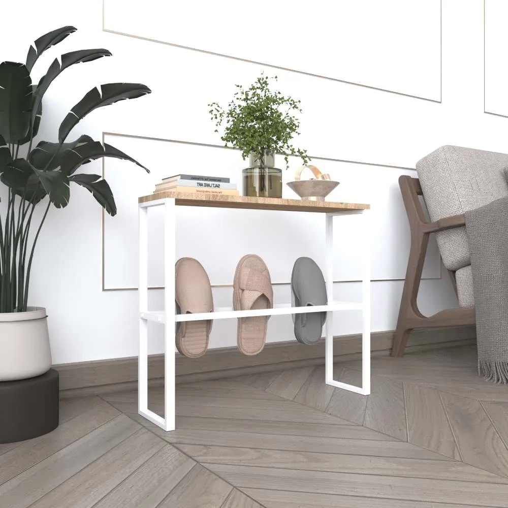 Modern Slipper Rack with Wood Top - Metal Shoe Storage Organizer