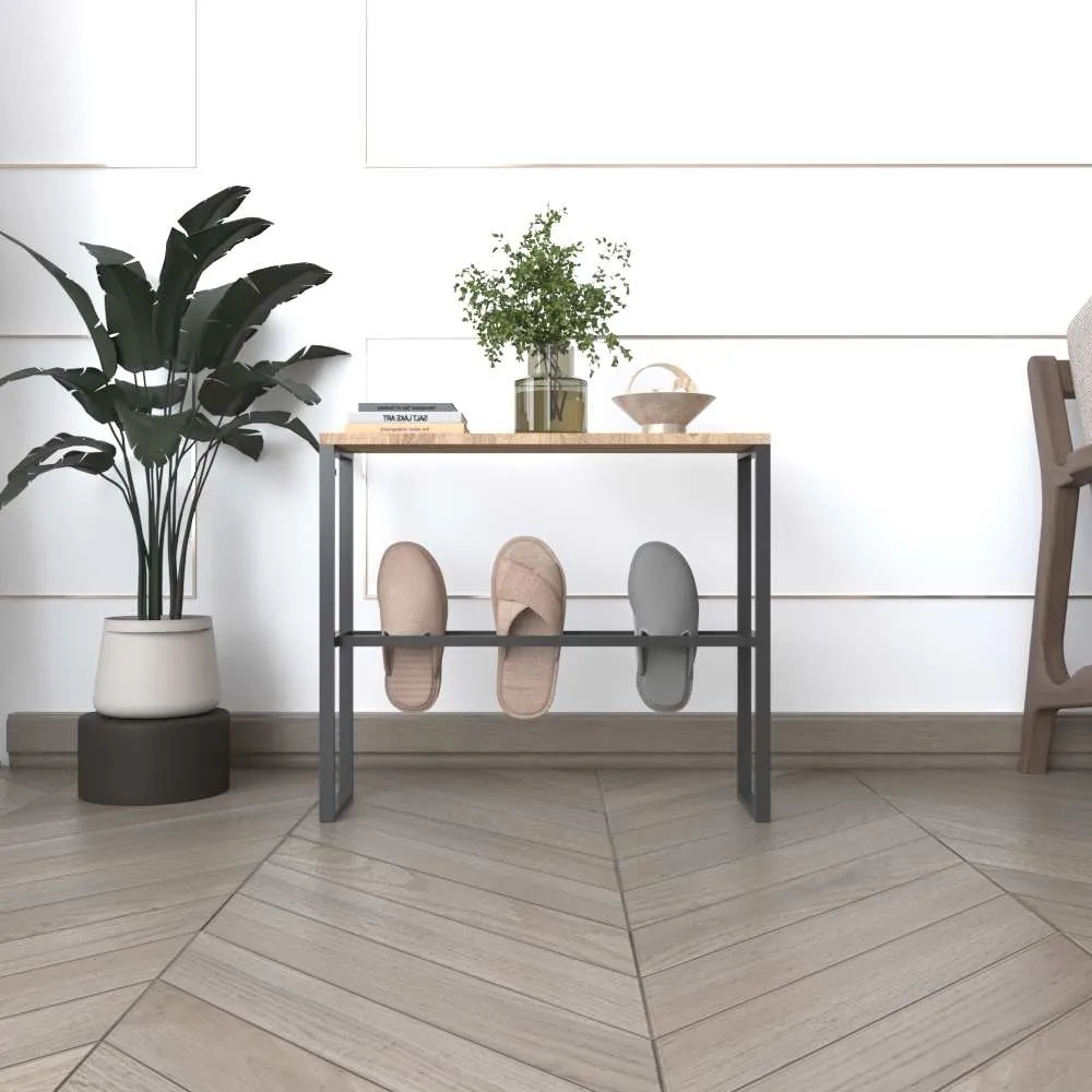 Modern Slipper Rack with Wood Top - Metal Shoe Storage Organizer