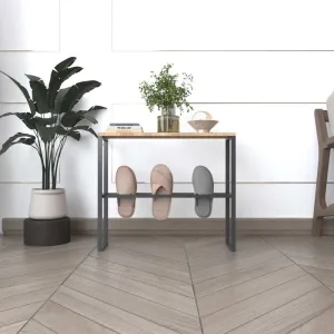 Modern Slipper Rack with Wood Top - Metal Shoe Storage Organizer