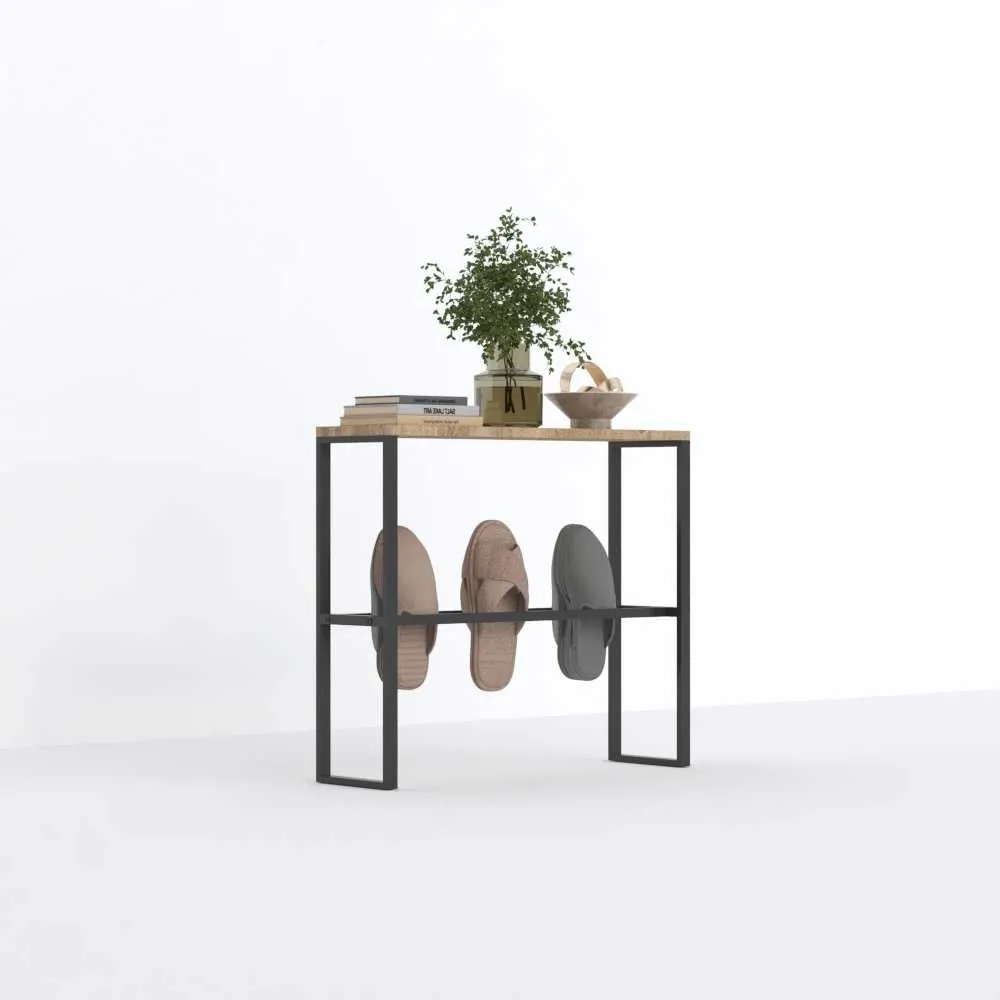 Modern Slipper Rack with Wood Top - Metal Shoe Storage Organizer