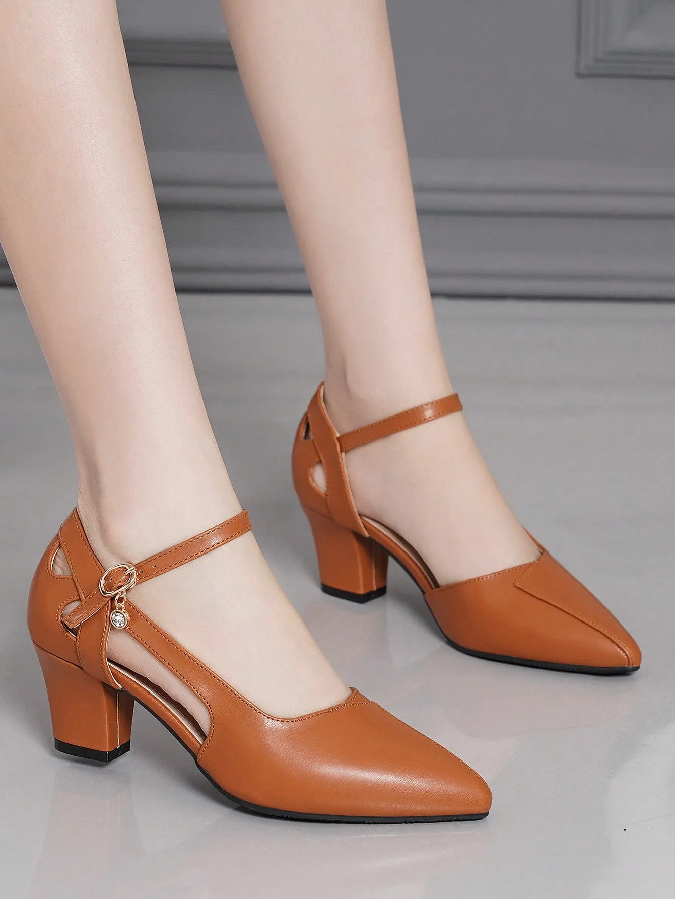 New Ladies Versatile Comfy High Chunky Heel Pointed Toe Pumps