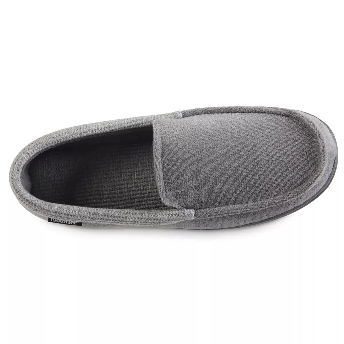 New Men's isotoner Microterry and Waffle Travis Moccasin Slippers, light grey Sz L 9.5-10.5