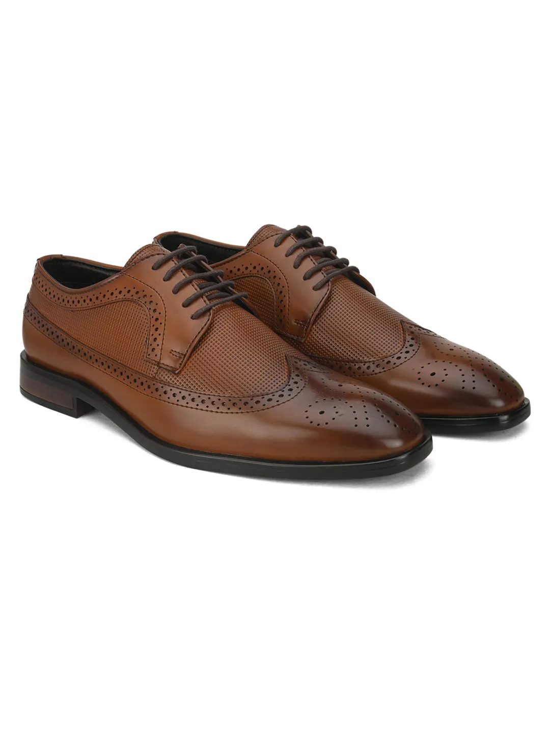 Pelle Albero Brown Formal Brogue Shoes For Men