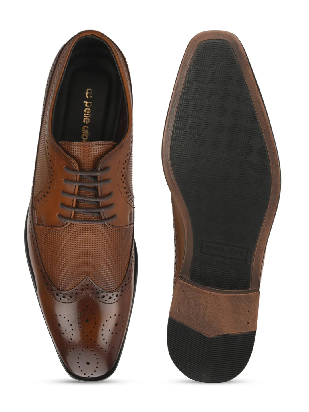 Pelle Albero Brown Formal Brogue Shoes For Men