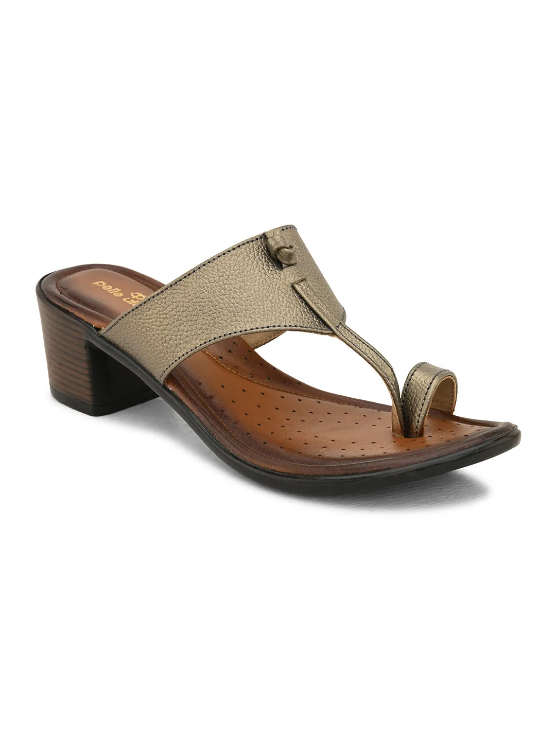 Pelle Albero Women's G Metal Leather Slip-On Block Heel Sandals