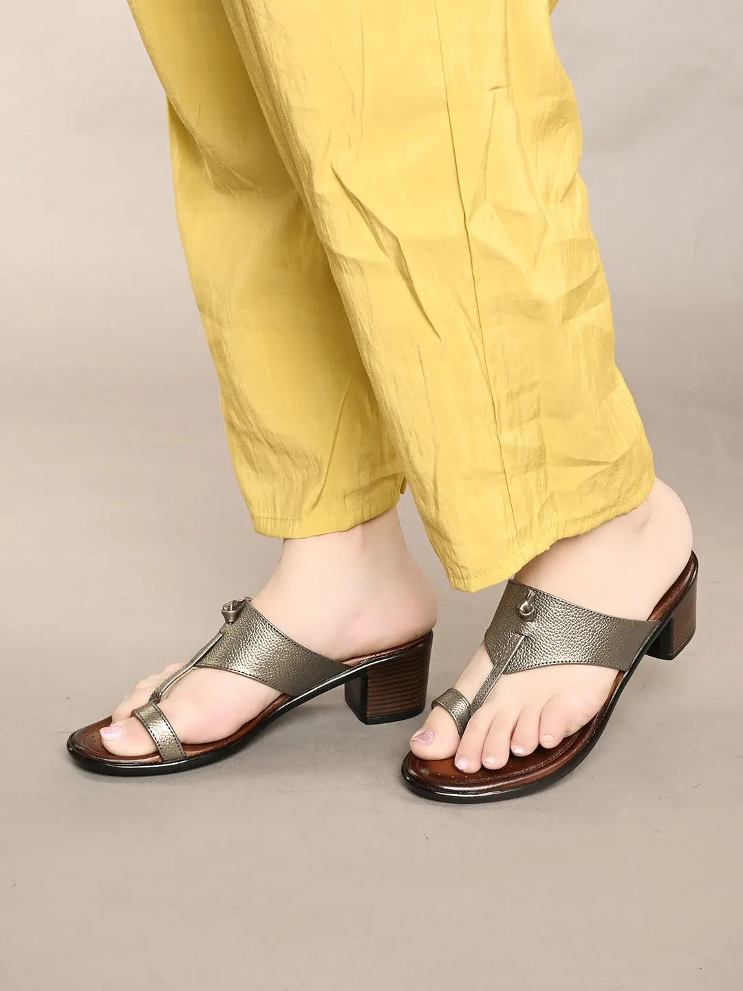 Pelle Albero Women's G Metal Leather Slip-On Block Heel Sandals