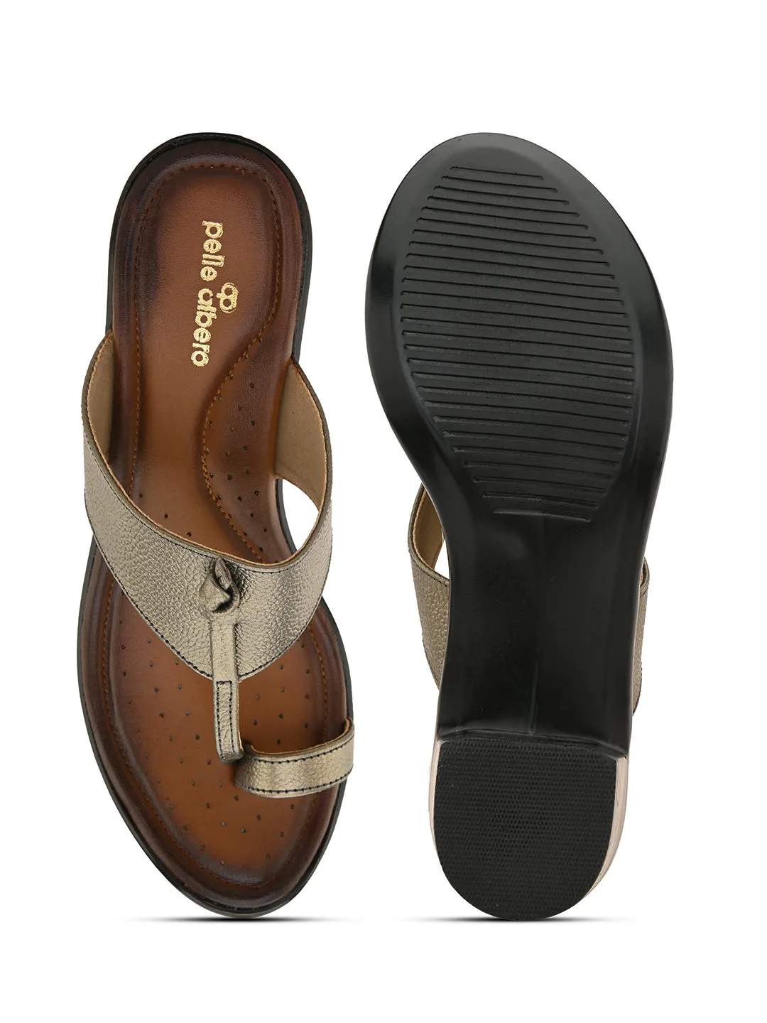 Pelle Albero Women's G Metal Leather Slip-On Block Heel Sandals