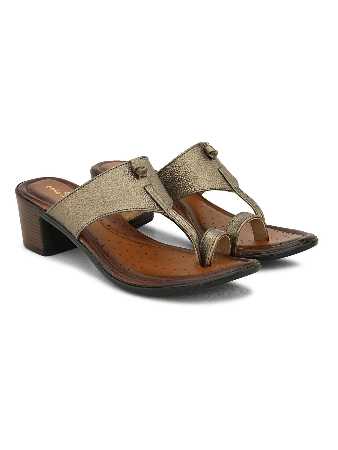 Pelle Albero Women's G Metal Leather Slip-On Block Heel Sandals