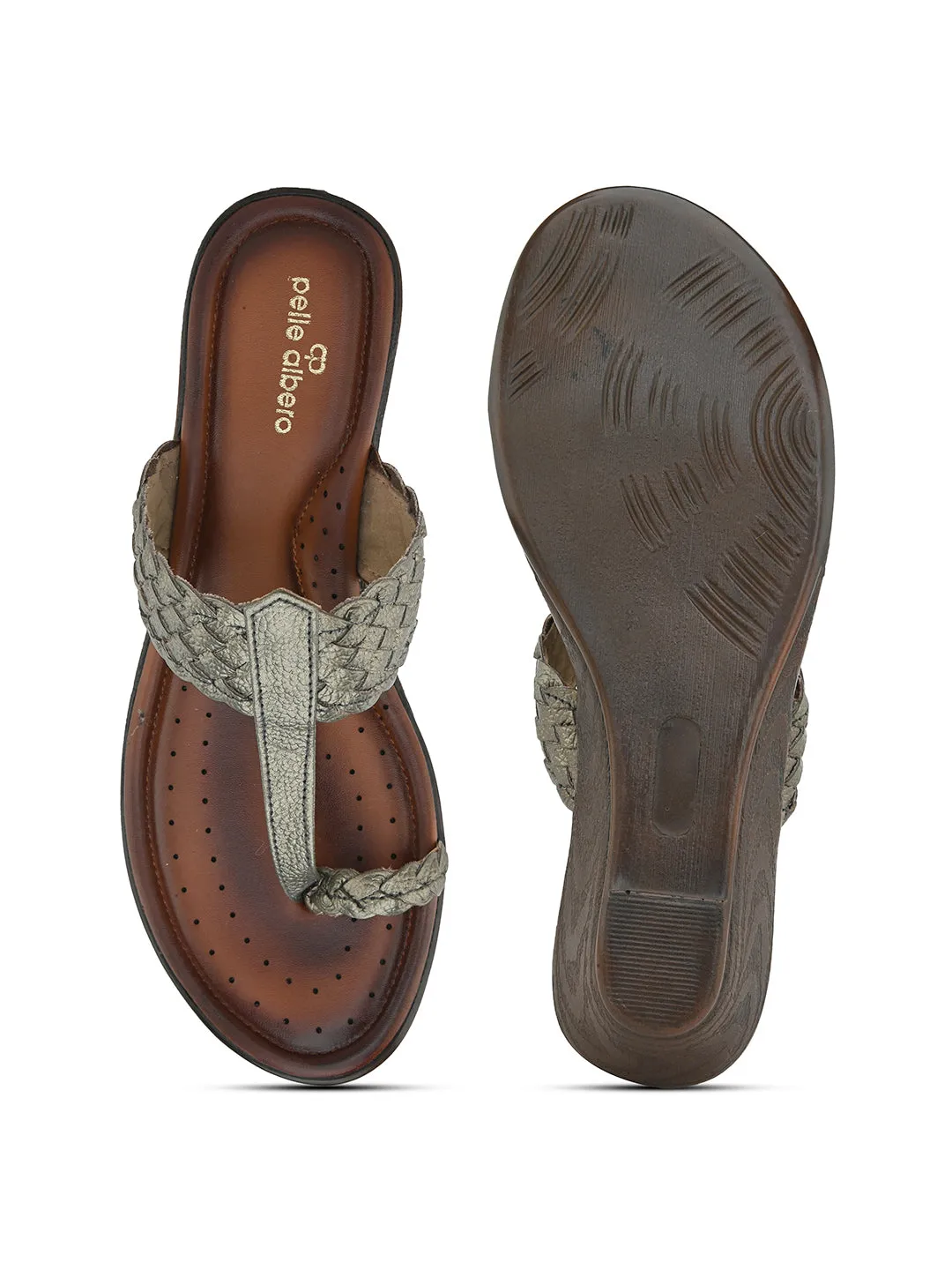 Pelle Albero Women's G Metal Leather Slip-On Wedge Heel Sandals