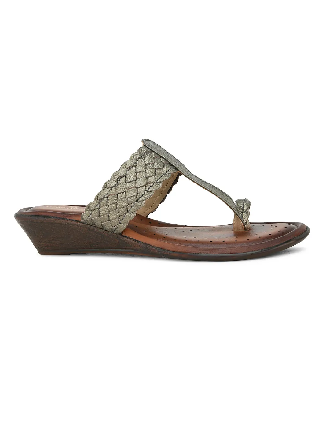 Pelle Albero Women's G Metal Leather Slip-On Wedge Heel Sandals