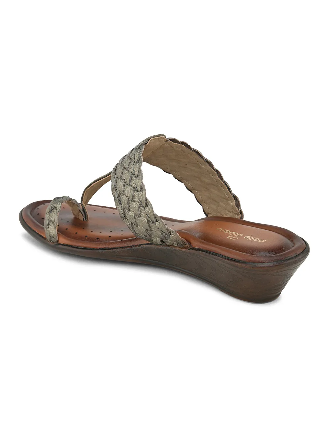 Pelle Albero Women's G Metal Leather Slip-On Wedge Heel Sandals