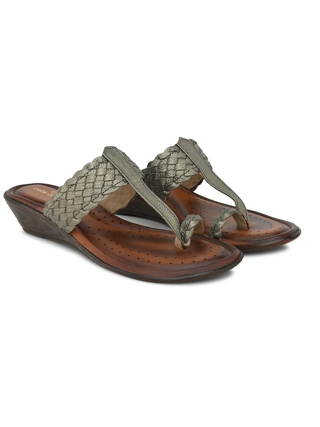Pelle Albero Women's G Metal Leather Slip-On Wedge Heel Sandals