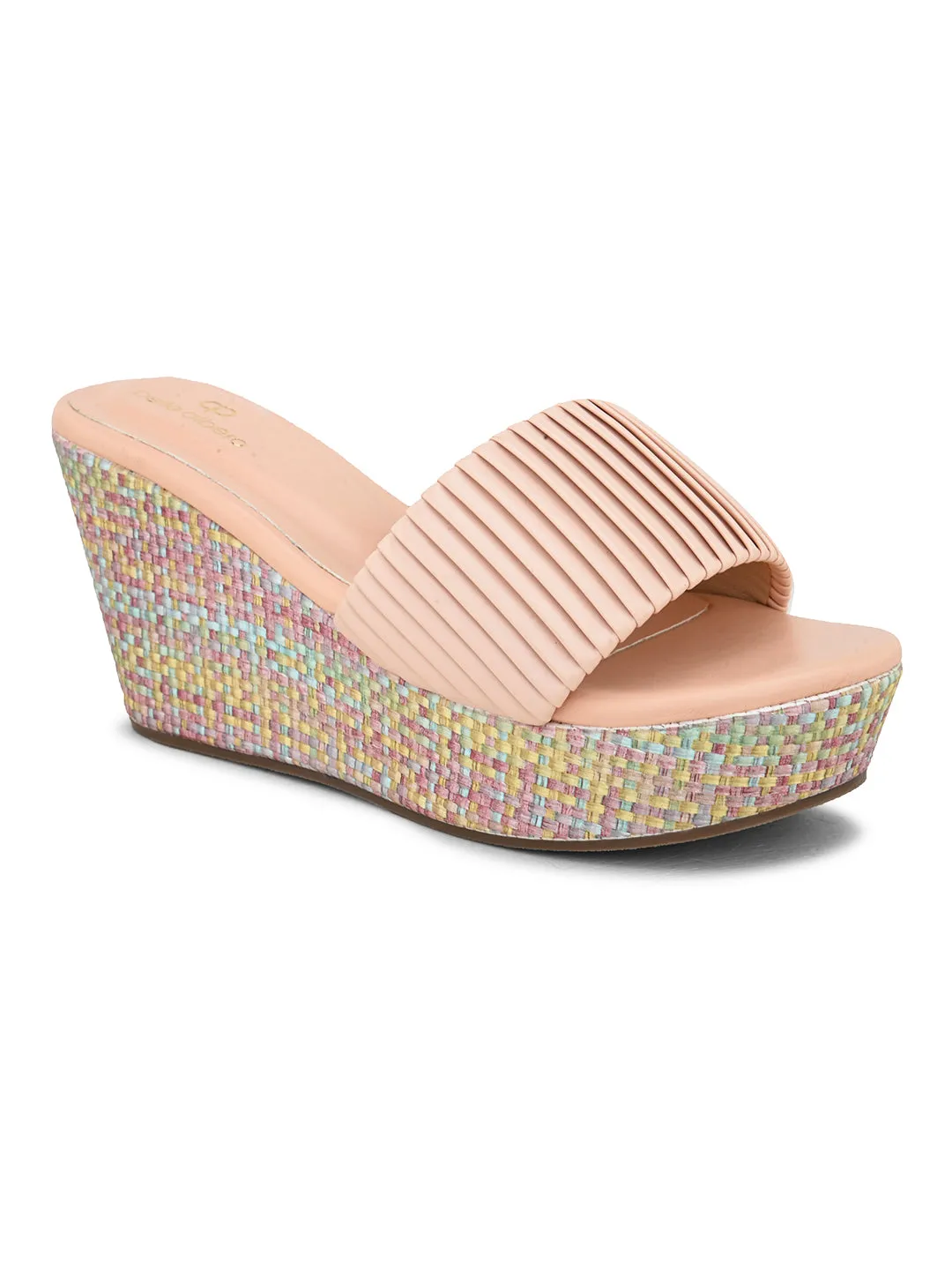 Pelle Albero Women's Latest Trendy Pink PU upper Slip-On Heels Wedge Sandals
