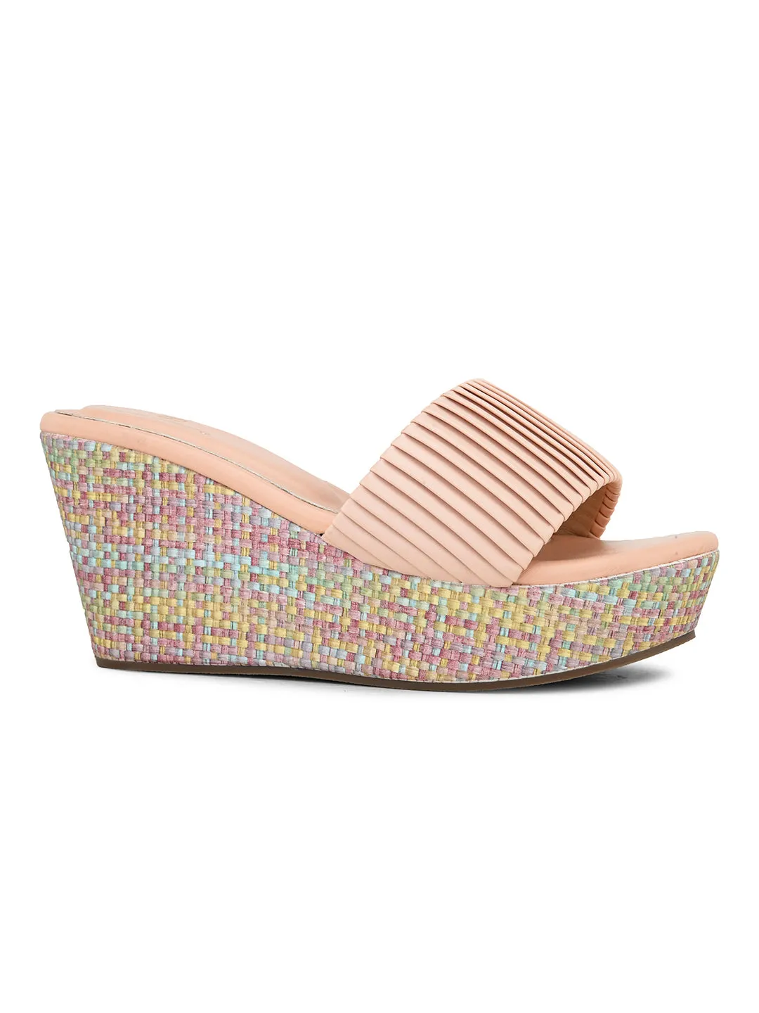 Pelle Albero Women's Latest Trendy Pink PU upper Slip-On Heels Wedge Sandals