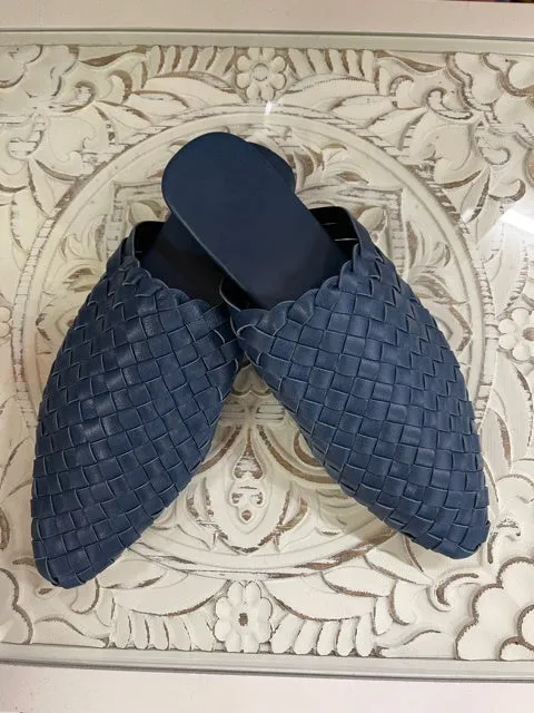 Plaited Mules -Navy