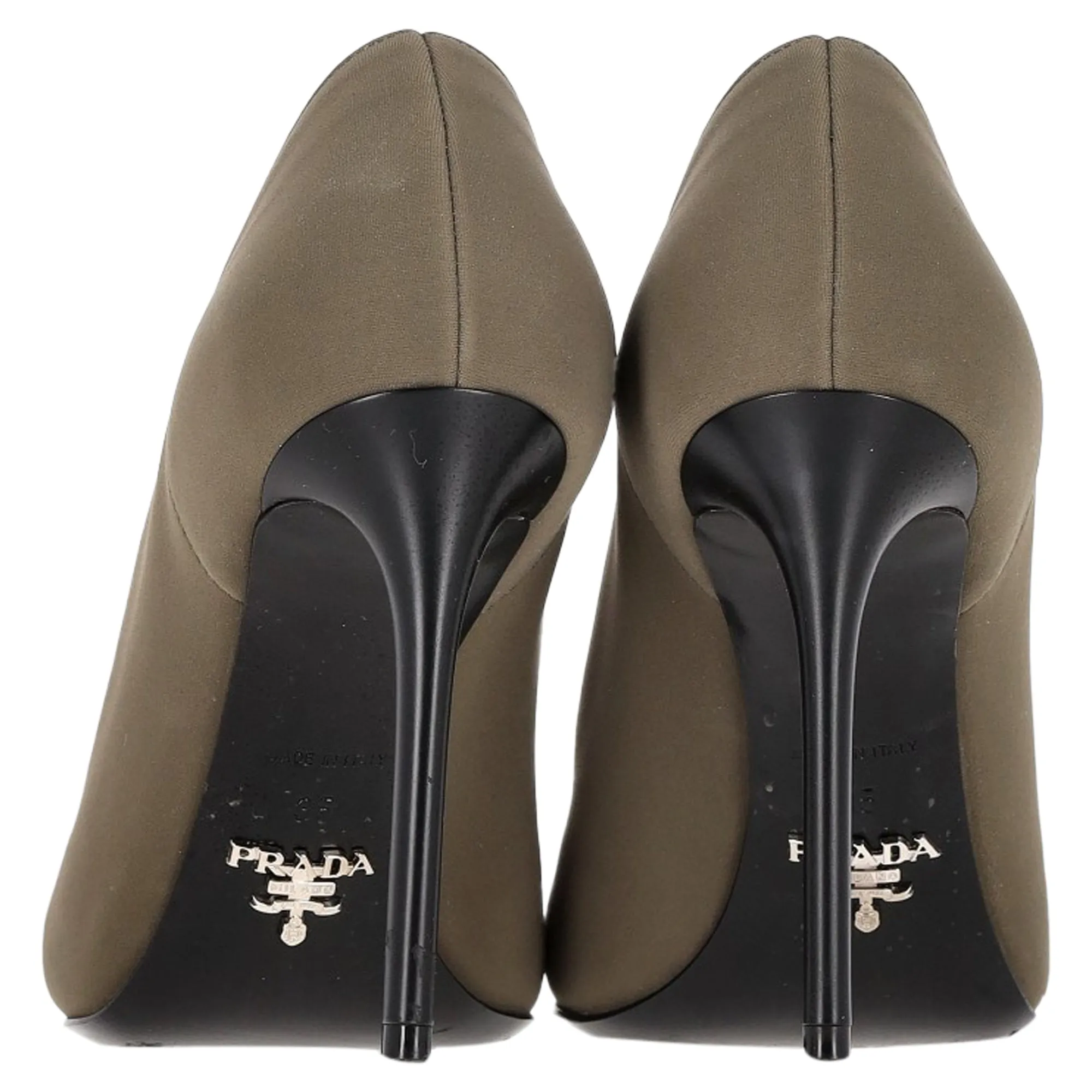 Prada Logo Plaque Pointed-Toe Pumps in Olive Suede