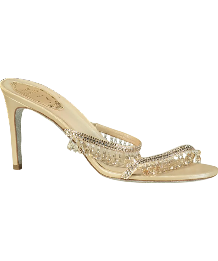 Ren Caovilla Nude 75mm Crystal-embellished Leather Mules UK 5.5 EU 38.5 